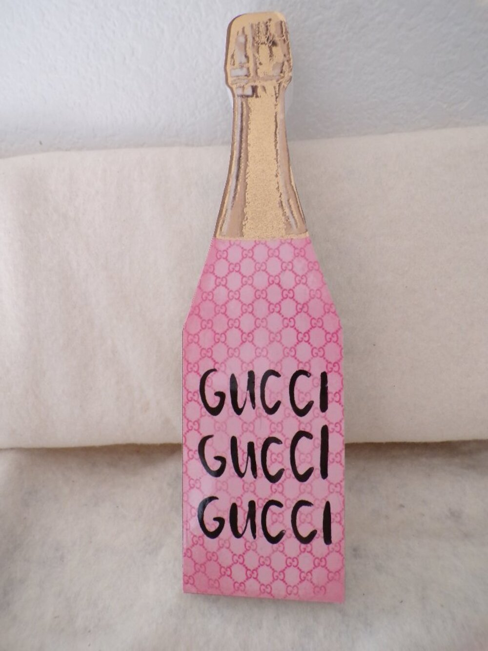 Gucci Champagne Bottle Luxury Wood Home Decor Shelf NEW